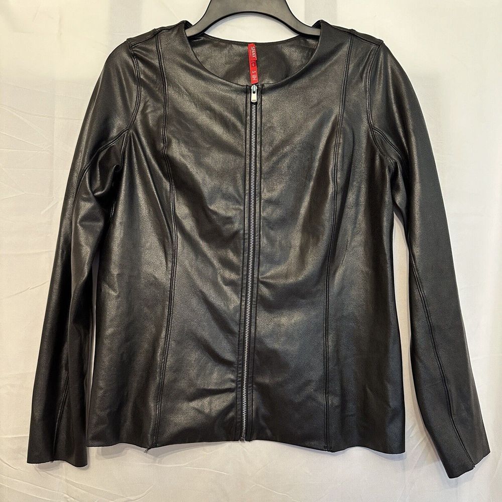 Spanx Size Small Faux Leather Jacket Full Zip Front Stretch‎ Black 50153R